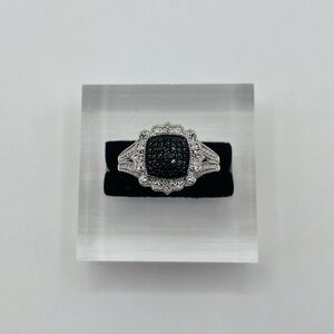 Rhodium Plated Black and Silver Ring